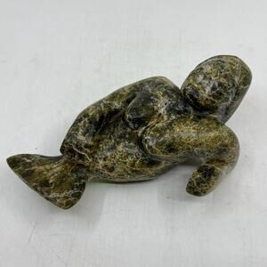 Inuit Handmade Serpentine Reclining Sedna Sculpture by ASHOONA NAPATCHIE